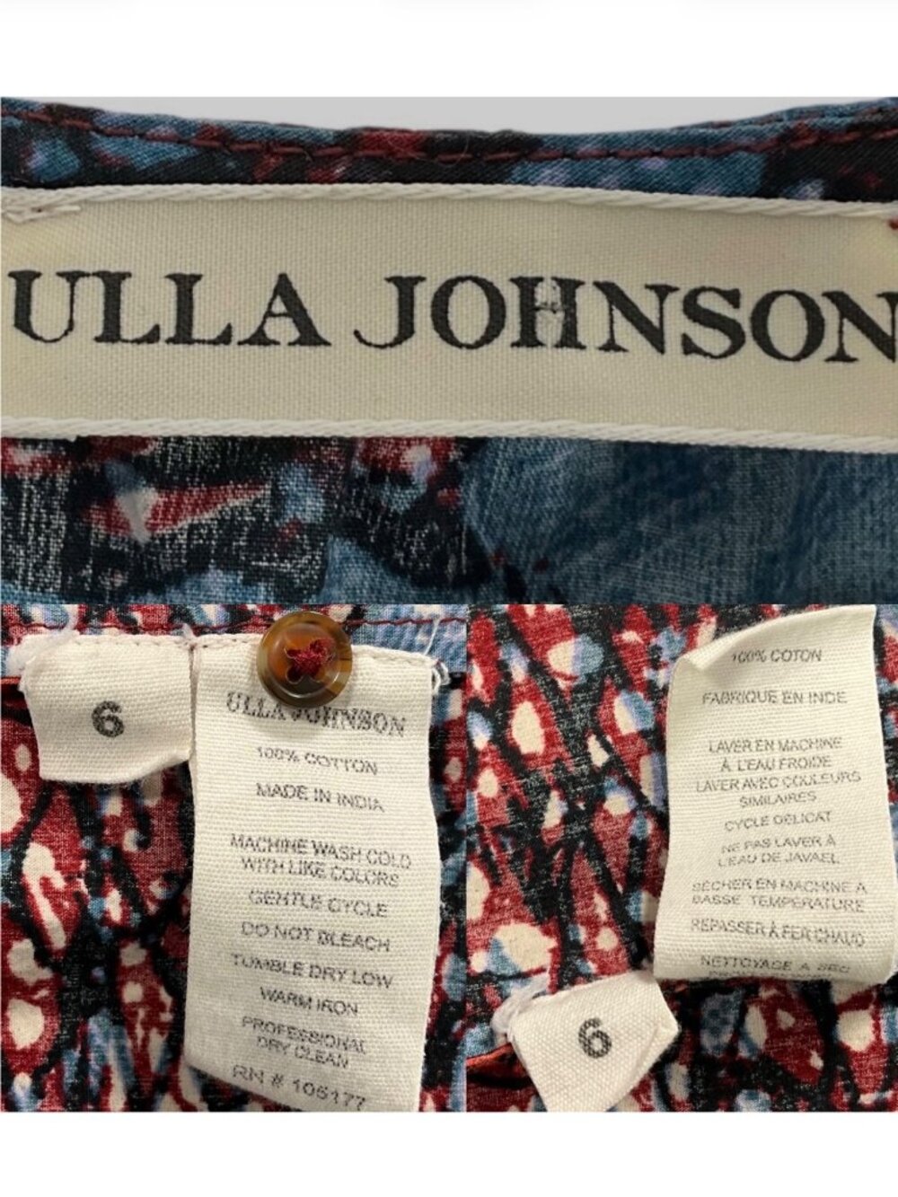 Ulla Johnson Tamsin Dress 6 Azul Cotton Ruffles Red White Blue Seashell Design - Picture 8 of 16